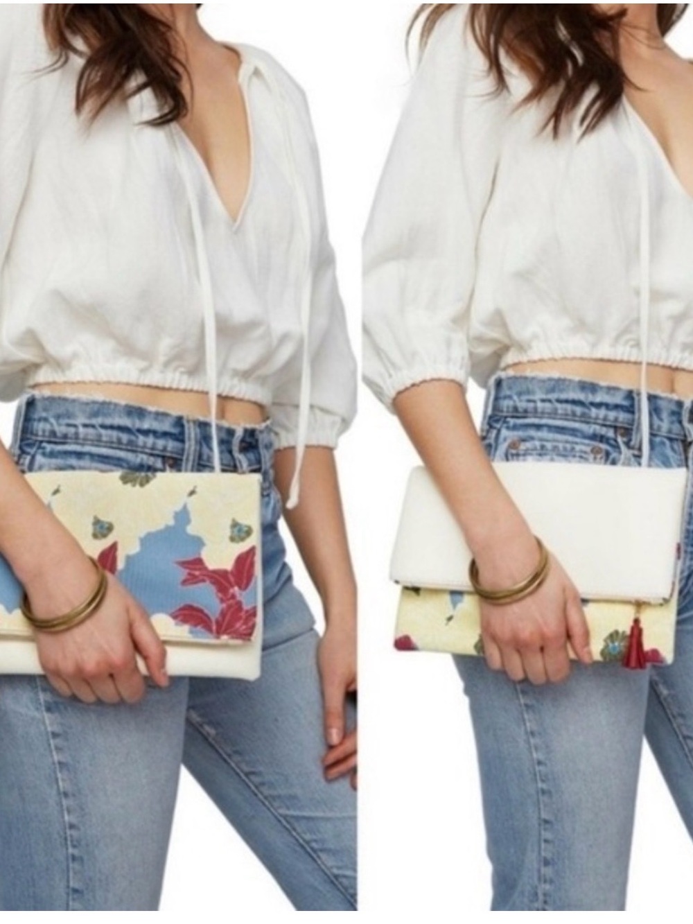 Rachel Pally Cream, Blue & Red Floral Foldover Clutch